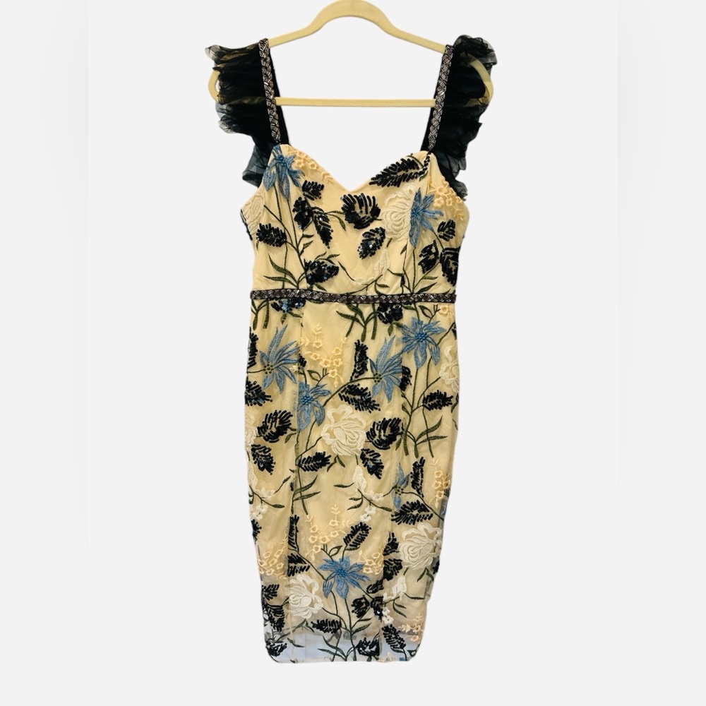 Lulu's Black and Blue Floral Midi Dress